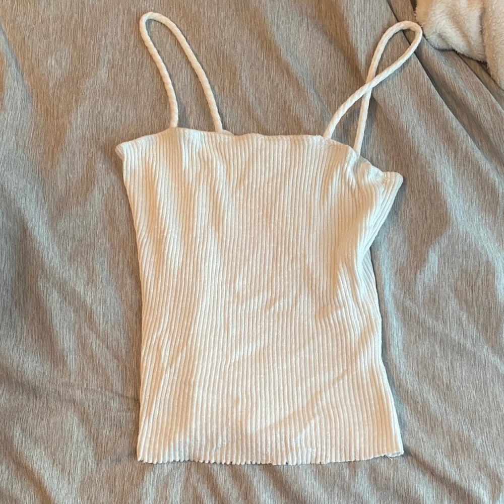 Cream Ribbed Women's Crop Top